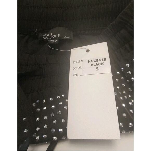 Hot & Delicious Pants & Triangle Bikini Top Outfit Black Rhinestones  Small NWT - Picture 5 of 12